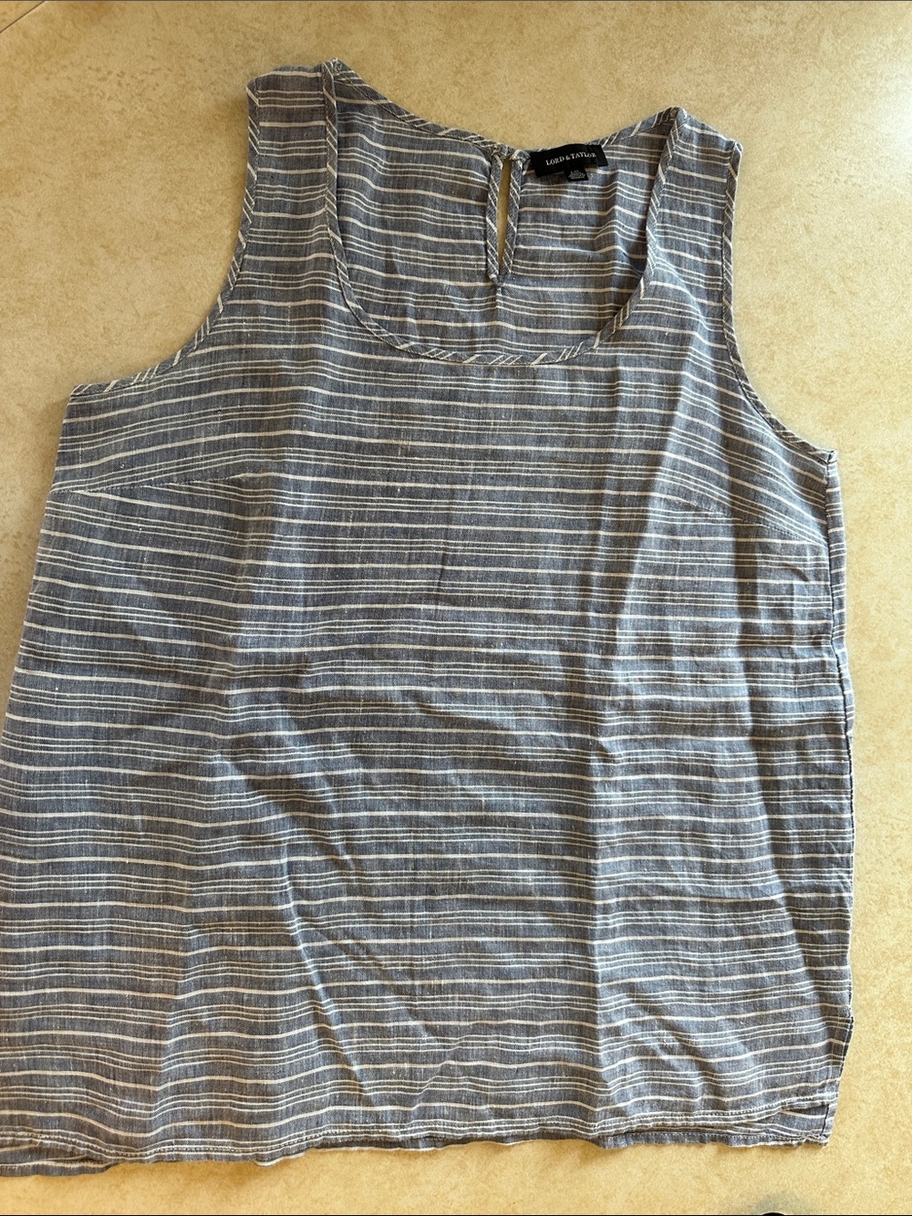 Lord & Taylor Blue & White Linen Blend Look Sleeveless Tank Top Large - Picture 4 of 6